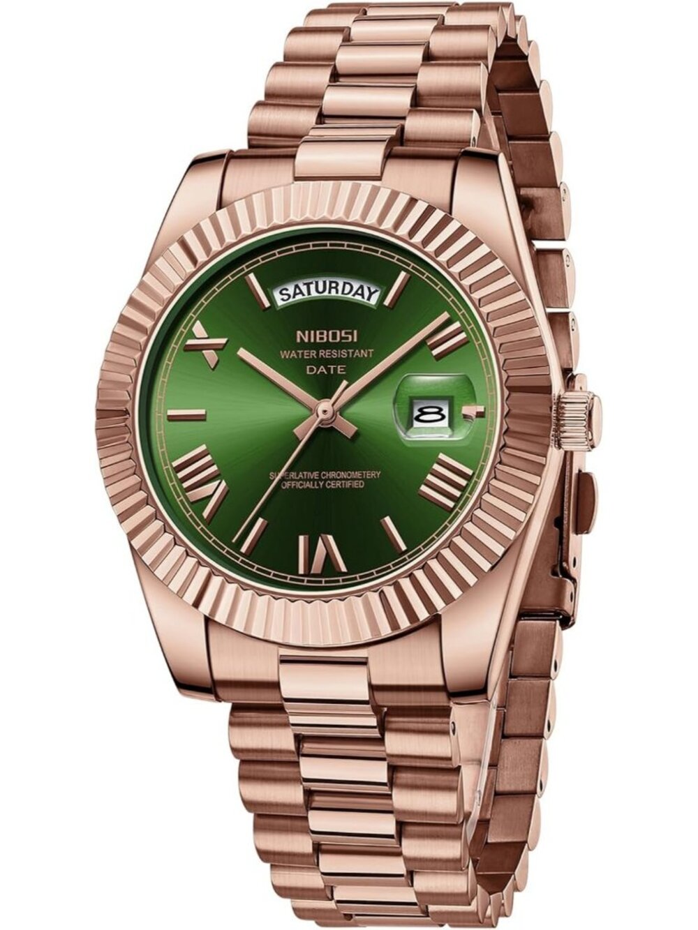 Nibosi Men's Rose Green Analog Quartz Stainless Waterproof Desiger Wrist Watch